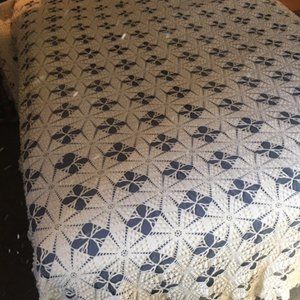 Hand Crochet Bedspread Ivory 104 x 86 Queen Vintage Cotton Farmhouse Cottage